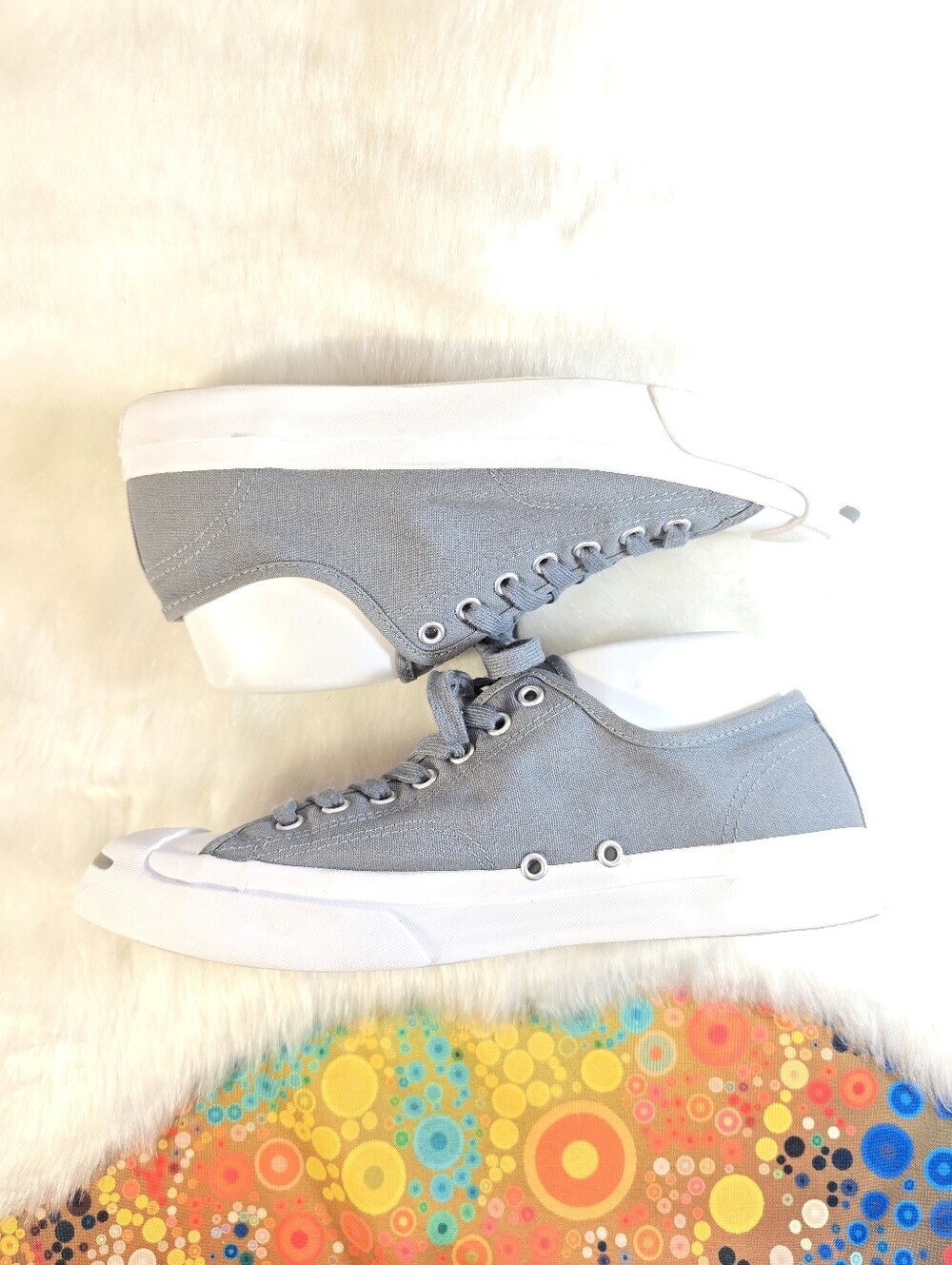Converse Jack Purcell Unisex Gray Canvas Low-Top Sneakers with White Toe Cap - Picture 5 of 13
